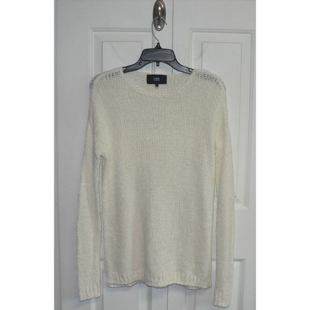 Line Women's Round‎ Neck Open Knit Vented Sides Sweater in Ivory Medium MSRP $89